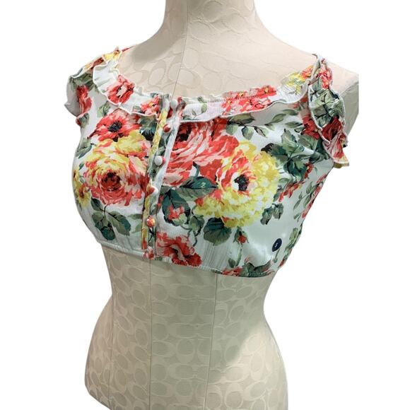 Small Abercrombie & Fitch Womens New Crop Top Peasant Floral - Picture 1 of 9